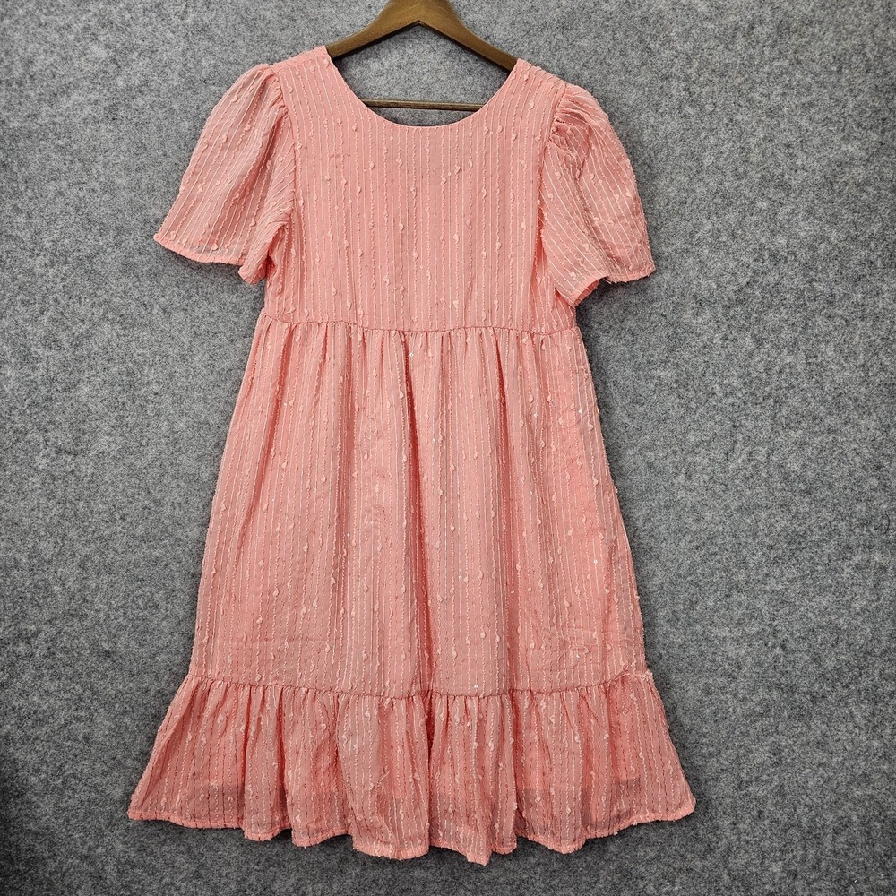 Tier Dress Girls 12 Pink MANGO Coral Frills Embroidered Stripe Tween Cottagecore